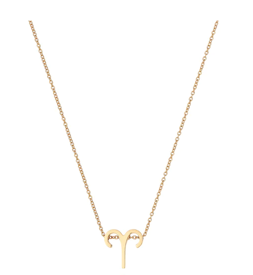 A dainty twist chain with a zodiac inspired pendant in the style of aries. 